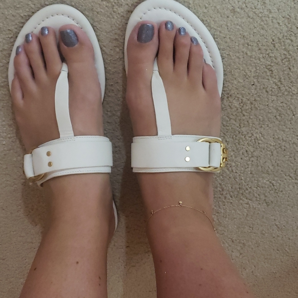 Tory burch white leather thong sandals 8.5